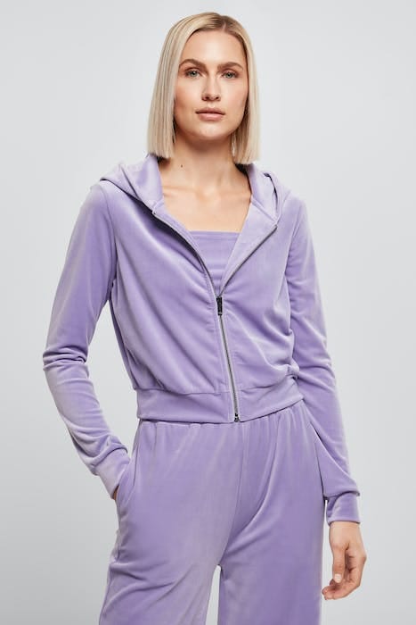 LADIES SHORT VELVET ZIP HOODY LAVENDER 2