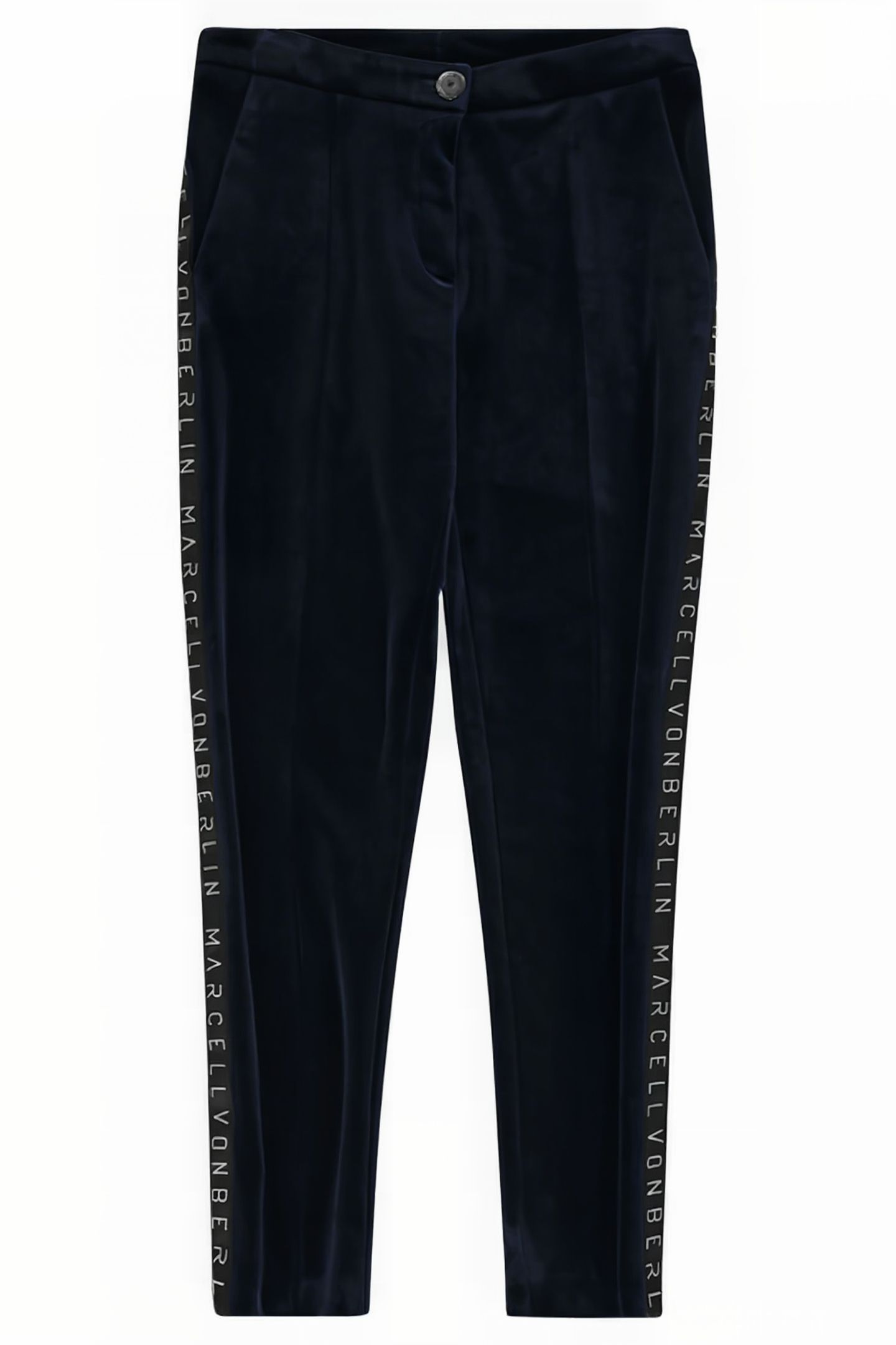 WOMEN'S LOGO VELVET JERSEY SKINNY PANTS NAVY 1