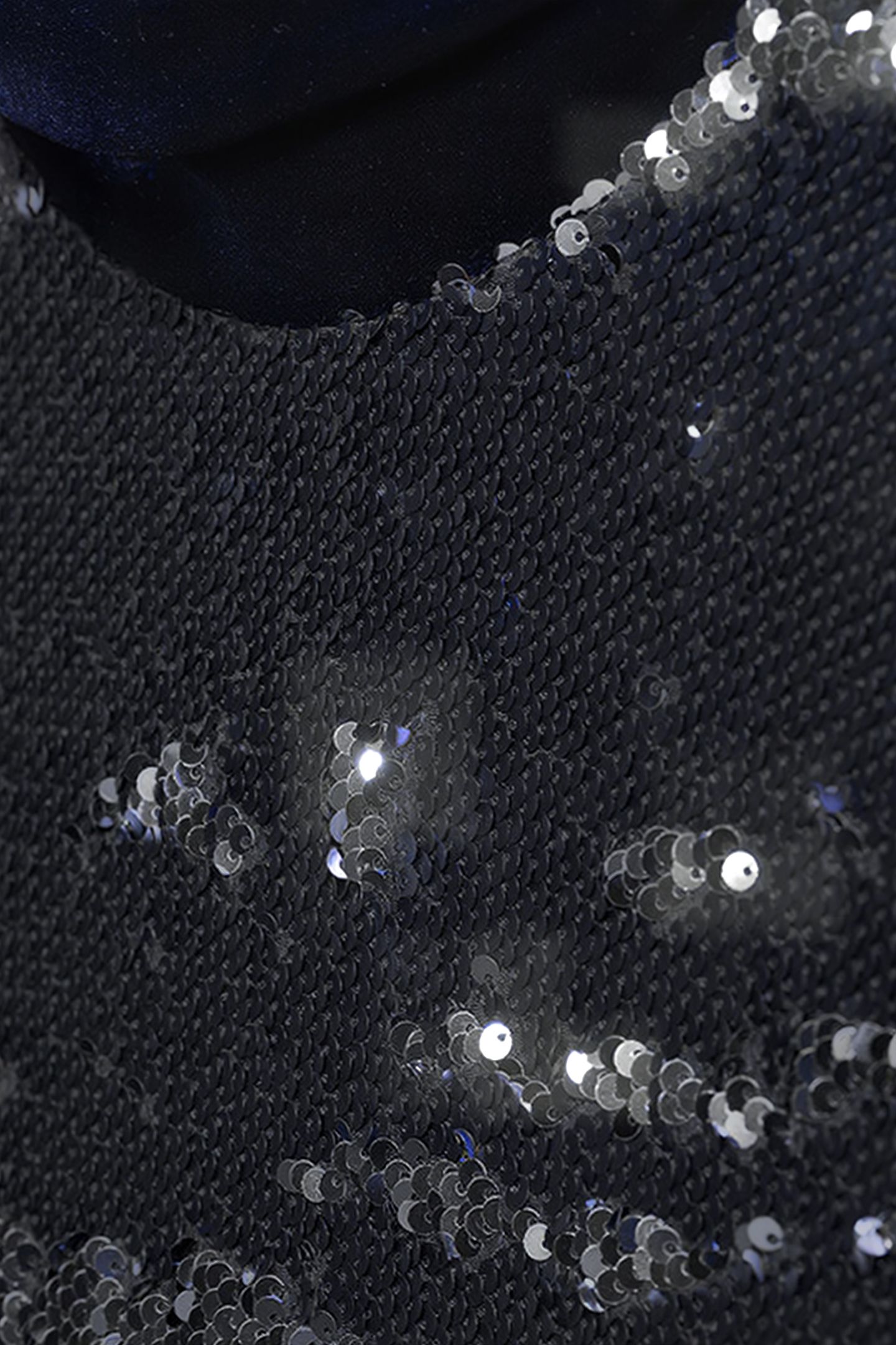 WOMEN‘S MAXI SEQUIN DRESS WITH HIGH COLLAR NAVY, SILVER 5