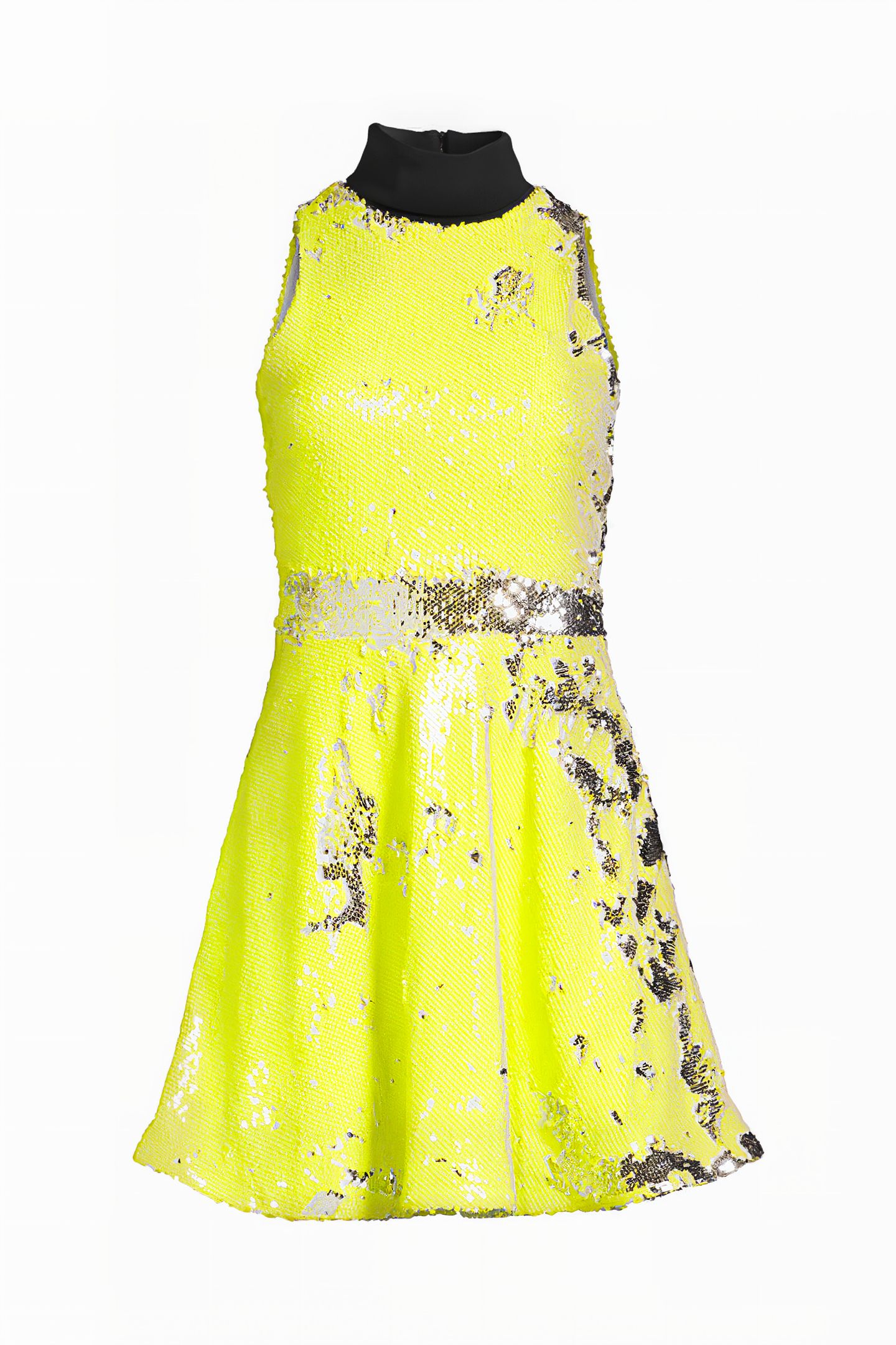 WOMEN'S SHORT SLEEVELESS SEQUIN DRESS WITH VELVET COLLAR YEL 6