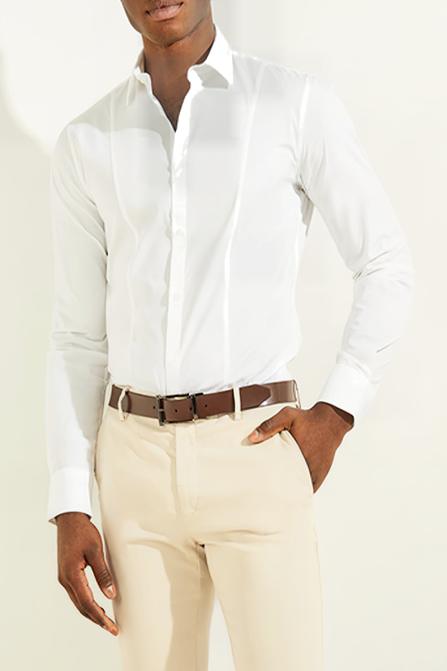GUESS ECO OLIVER IT COLLAR ROUNDED CUFF PURE WHITE 1