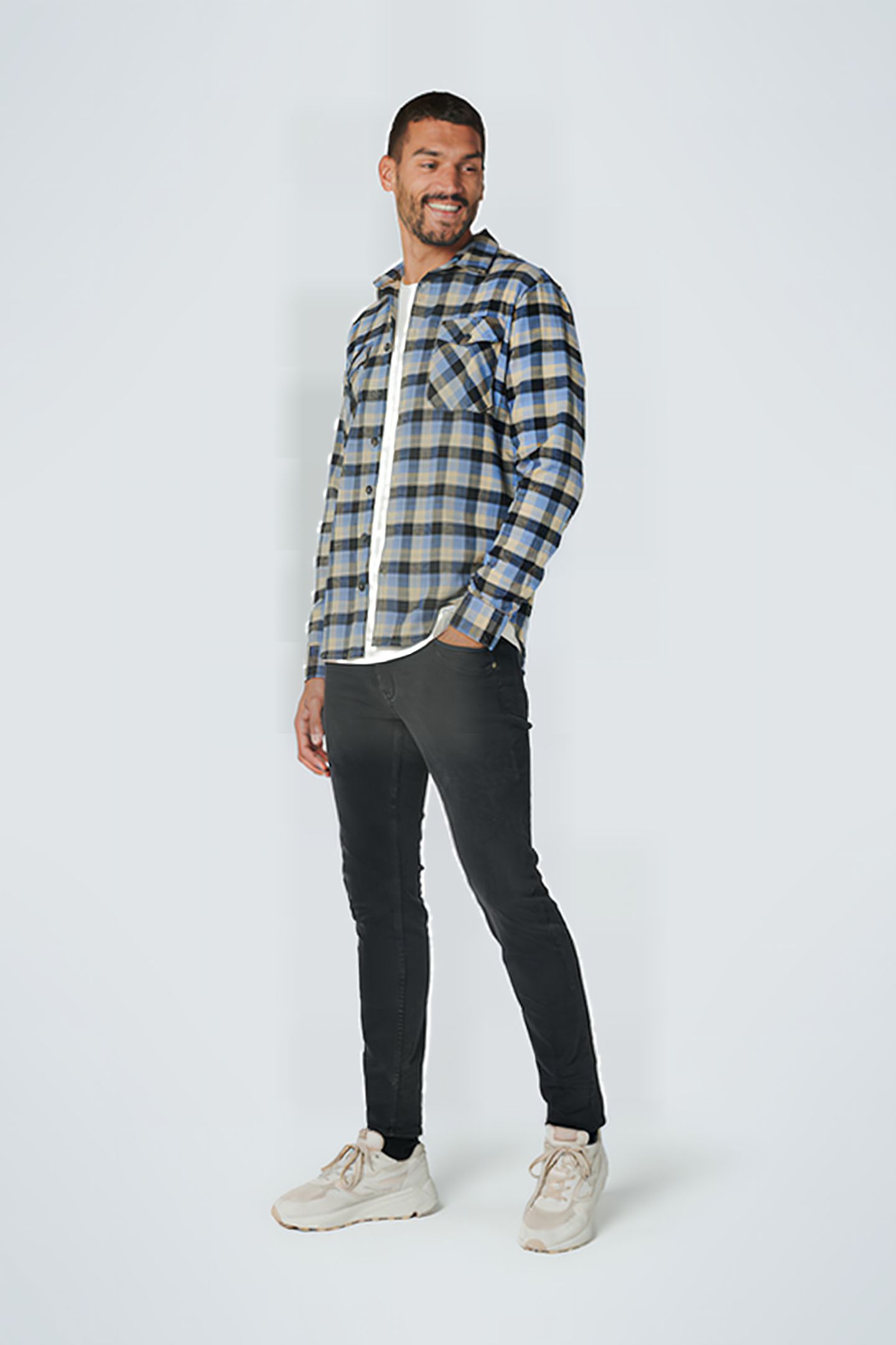 SHIRT STRETCH CHECK RESPONSIBLE CHOICE COTTON DUSTY BLUE 4
