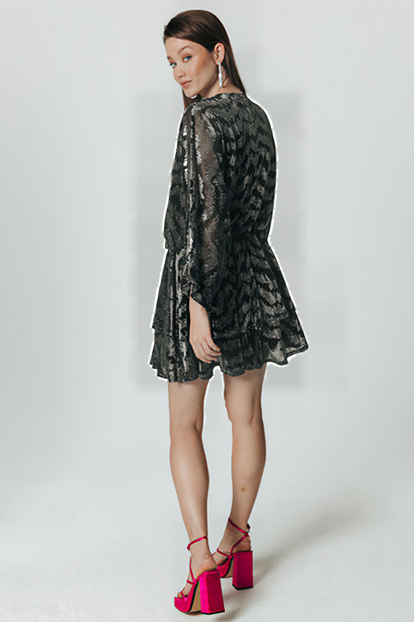 MENCIA ZEBRA METALLIC V-NECK DRESS METALLIC SILVER 2