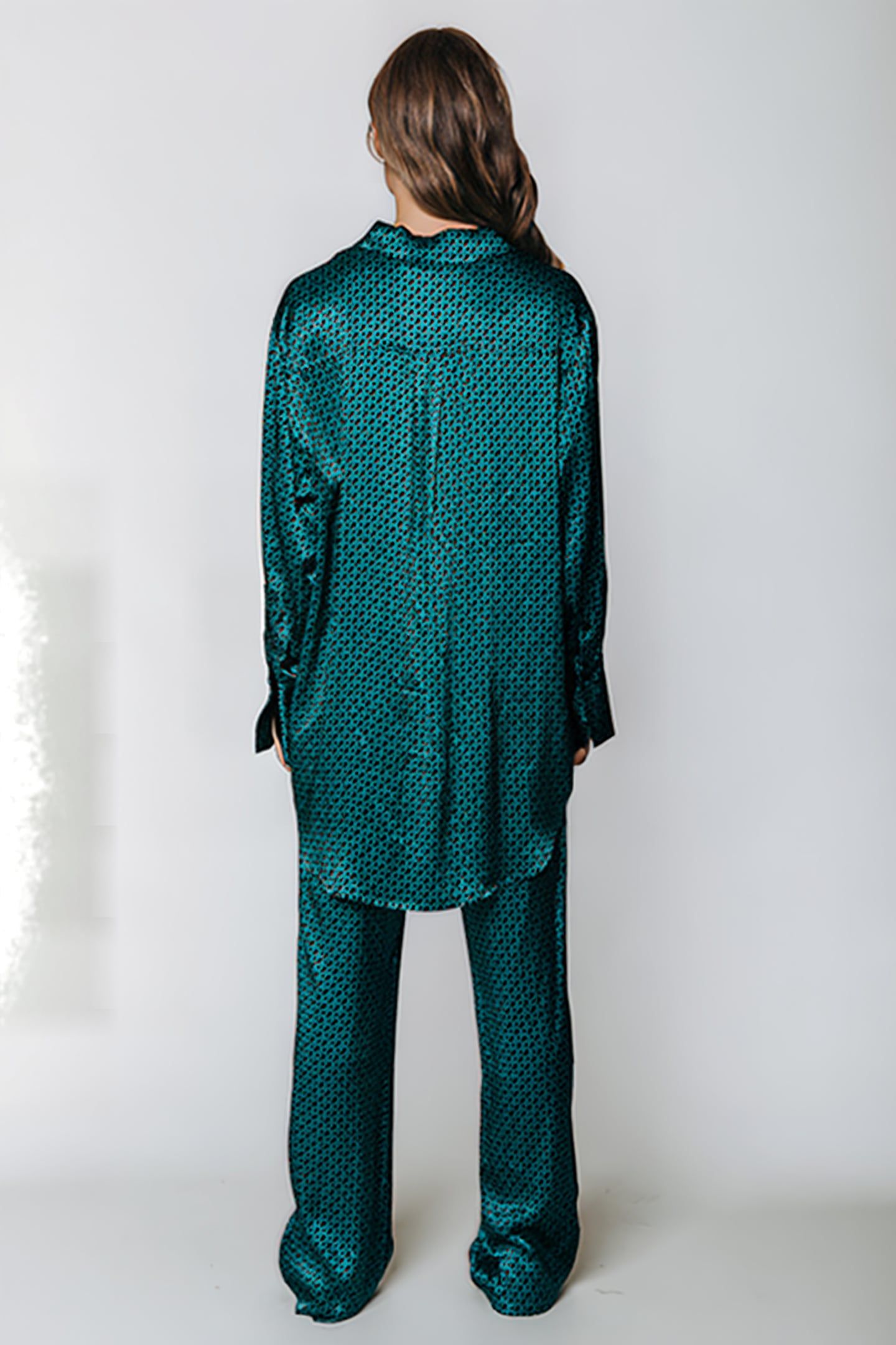 JADA ALLOVER CR SATIN STRAIGHT PANTS DARK GREEN 2