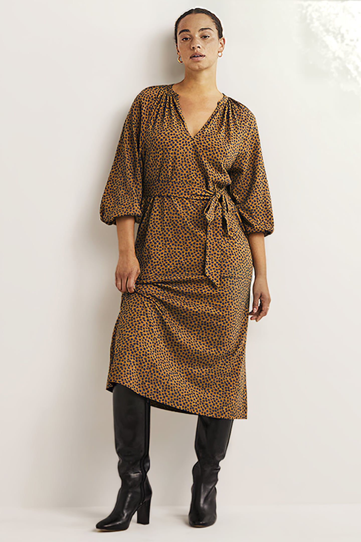 NOTCH NECK JERSEY MIDI DRESS BRN 1