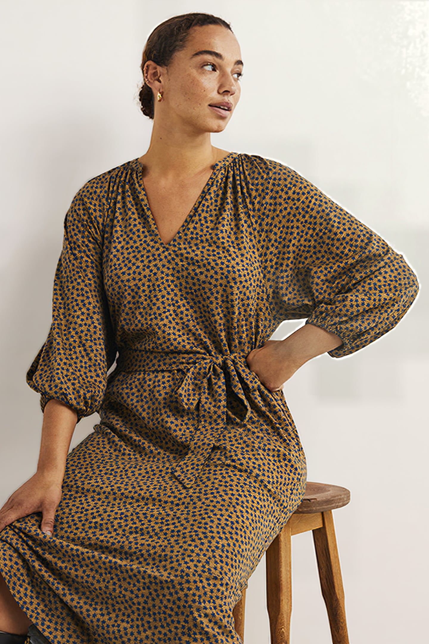 NOTCH NECK JERSEY MIDI DRESS BRN 3