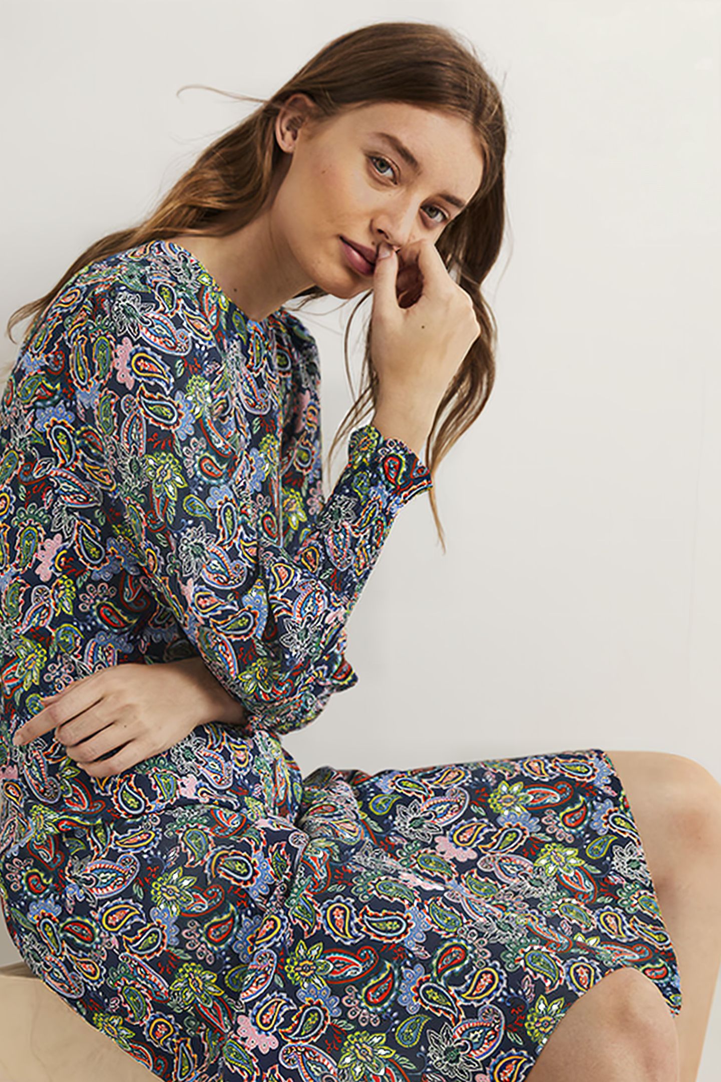 SMOCKED CUFF MIDI DRESS NVY 3