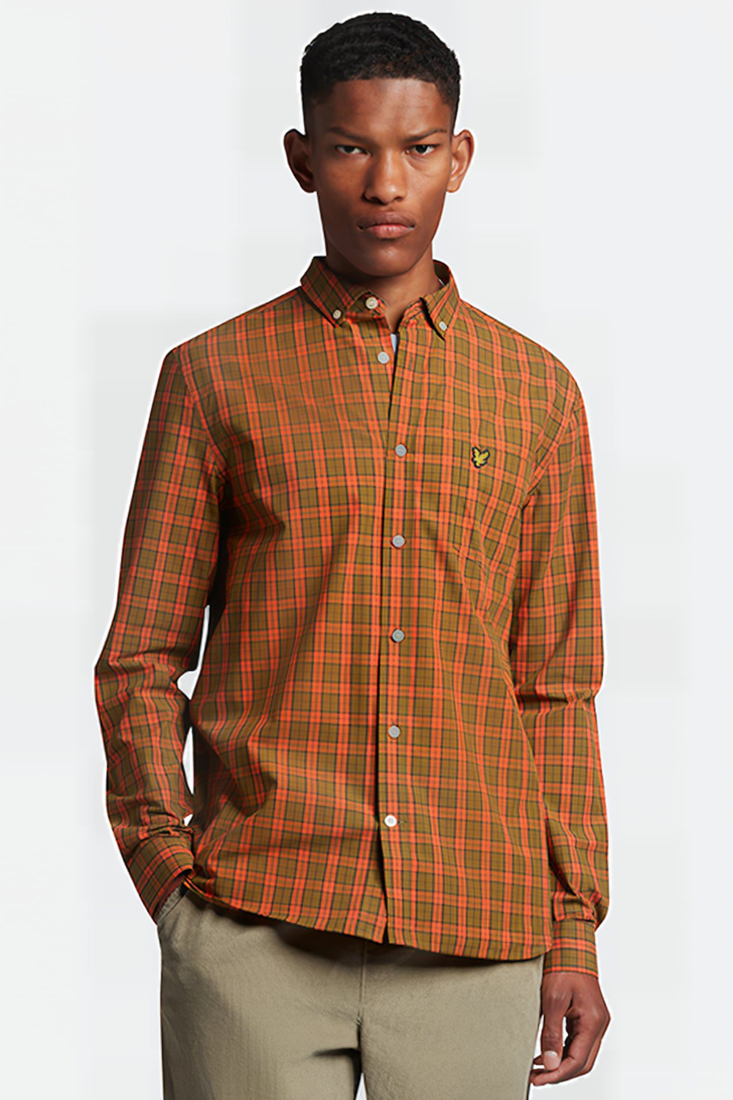 CHECK POPLIN SHIRT VICTORY ORANGE/OLIVE 1