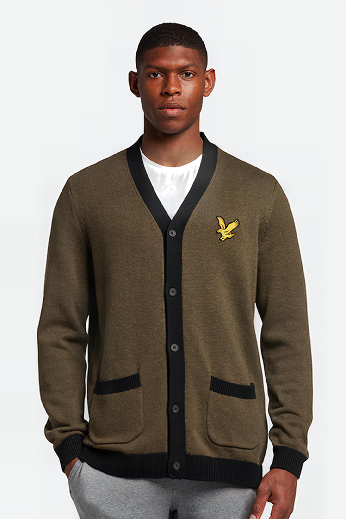 BLOCK MARL CARDIGAN OLIVE MARL/JET BLACK 1