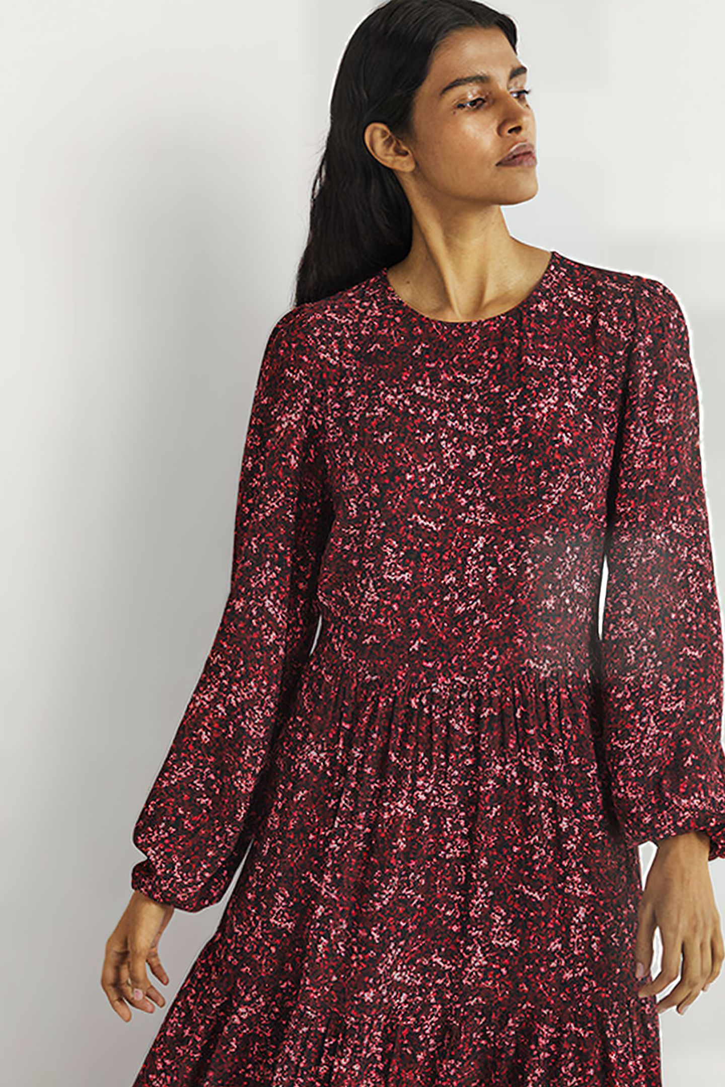 CREW NECK TIERED DRESS RED 3