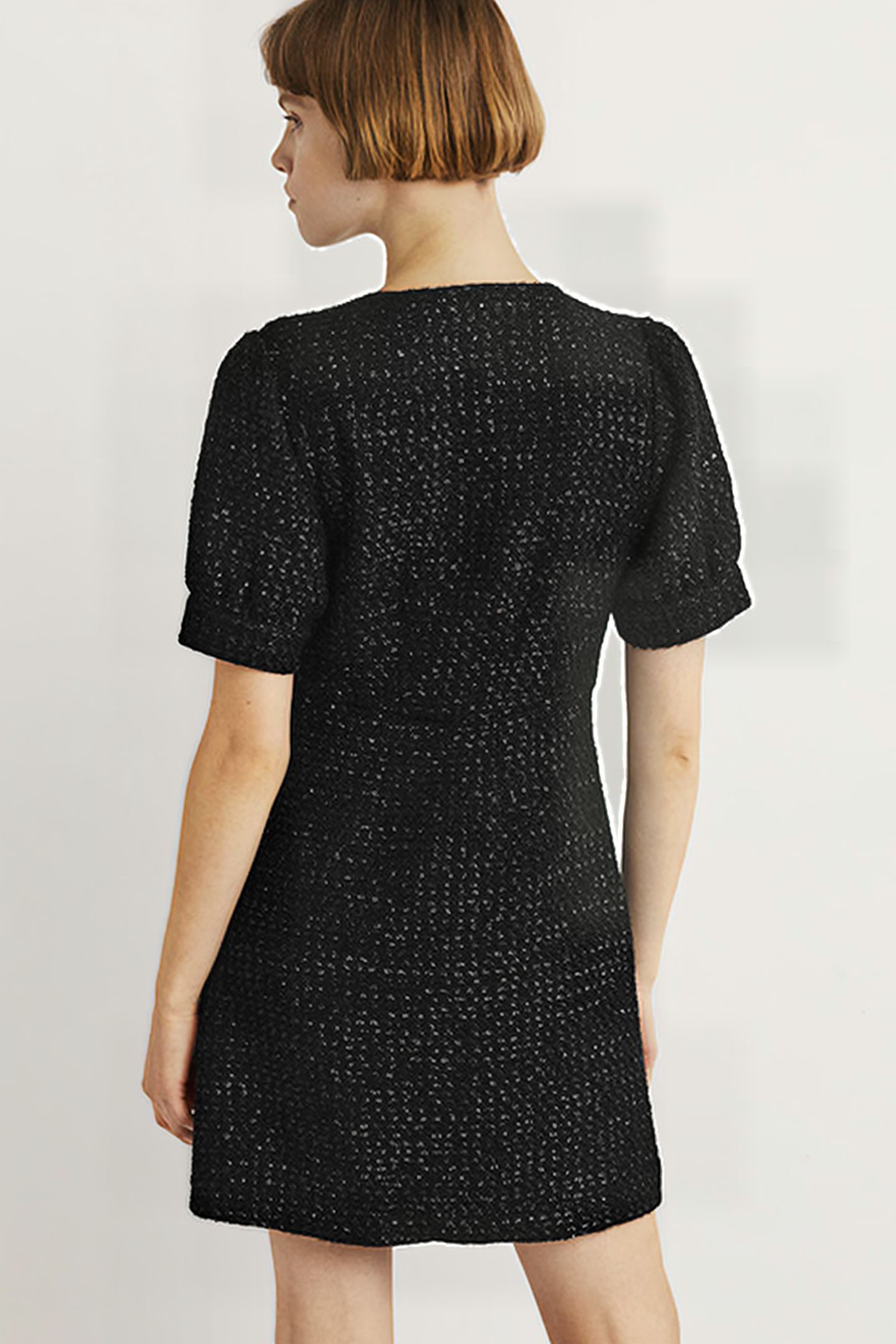 METALLIC TEXTURED MINI DRESS BLK 2