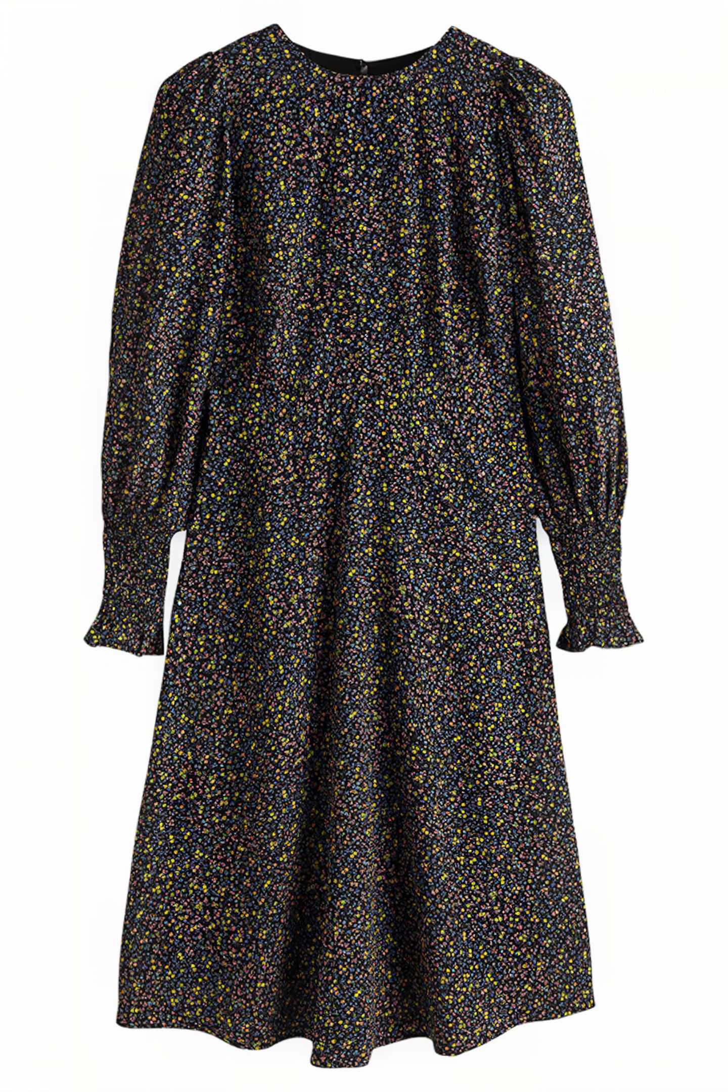SMOCKED CUFF MIDI DRESS BLK 5