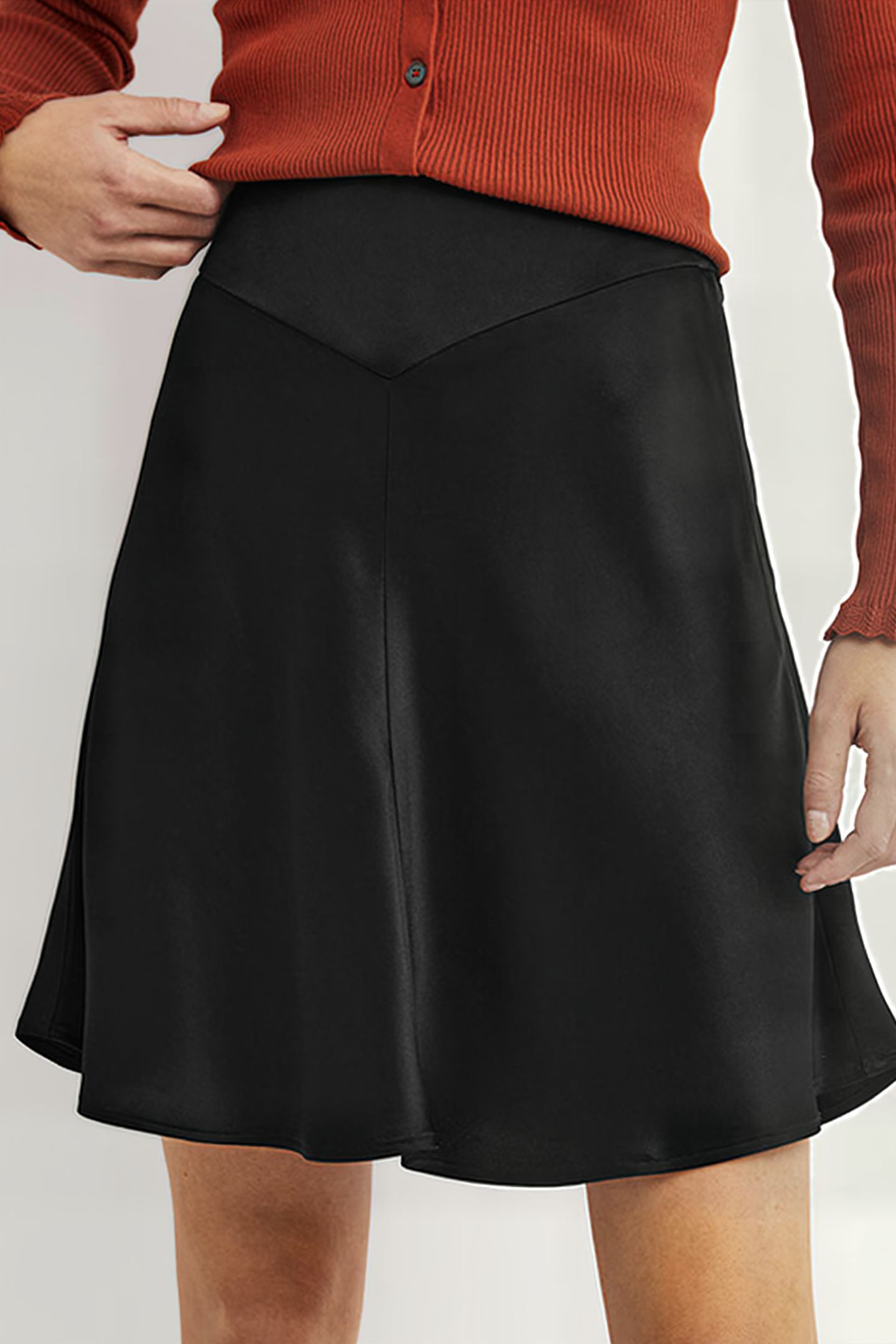 SATIN BIAS-CUT MINI SKIRT BLK 1
