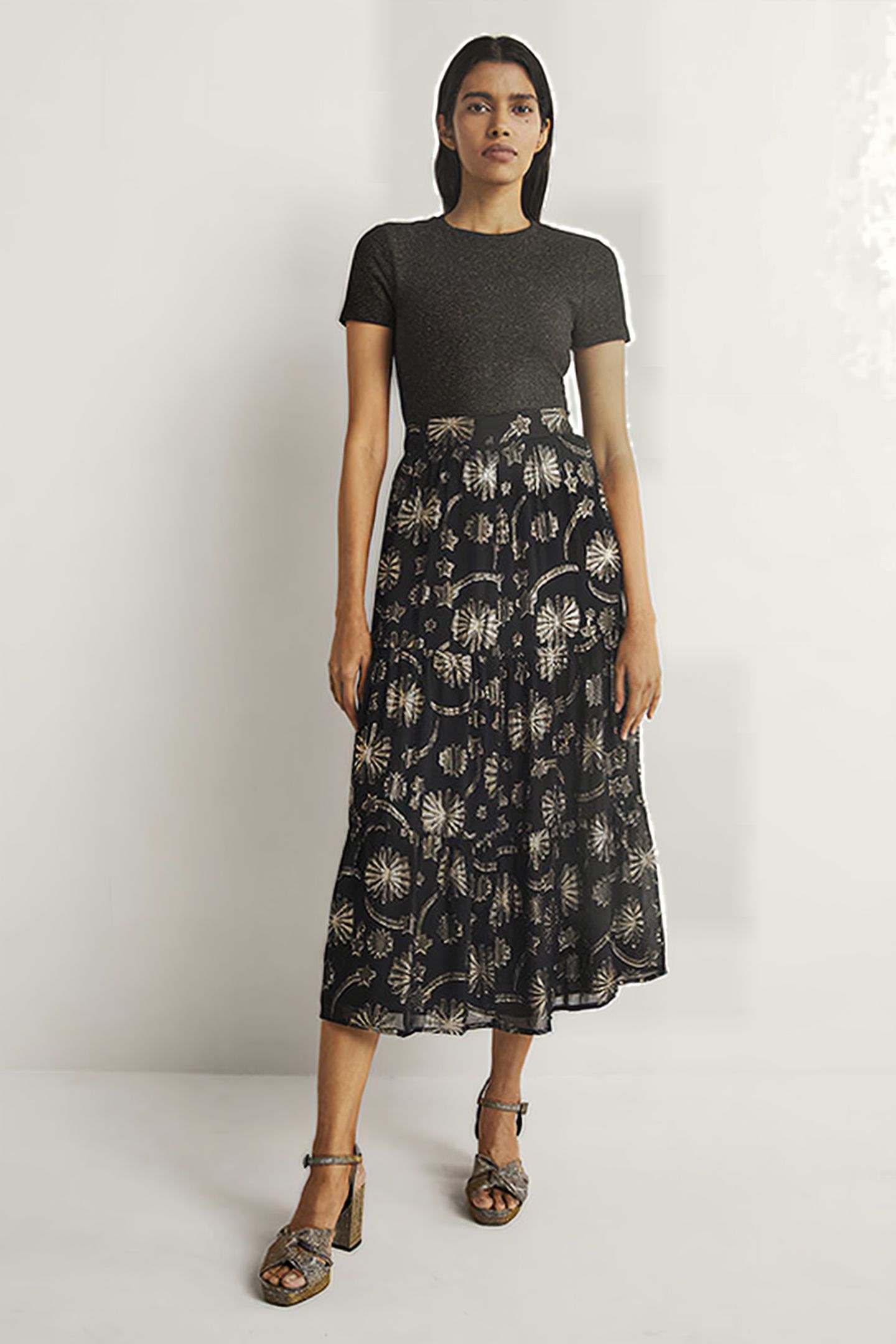 TIERED MIDI SKIRT BLK 3
