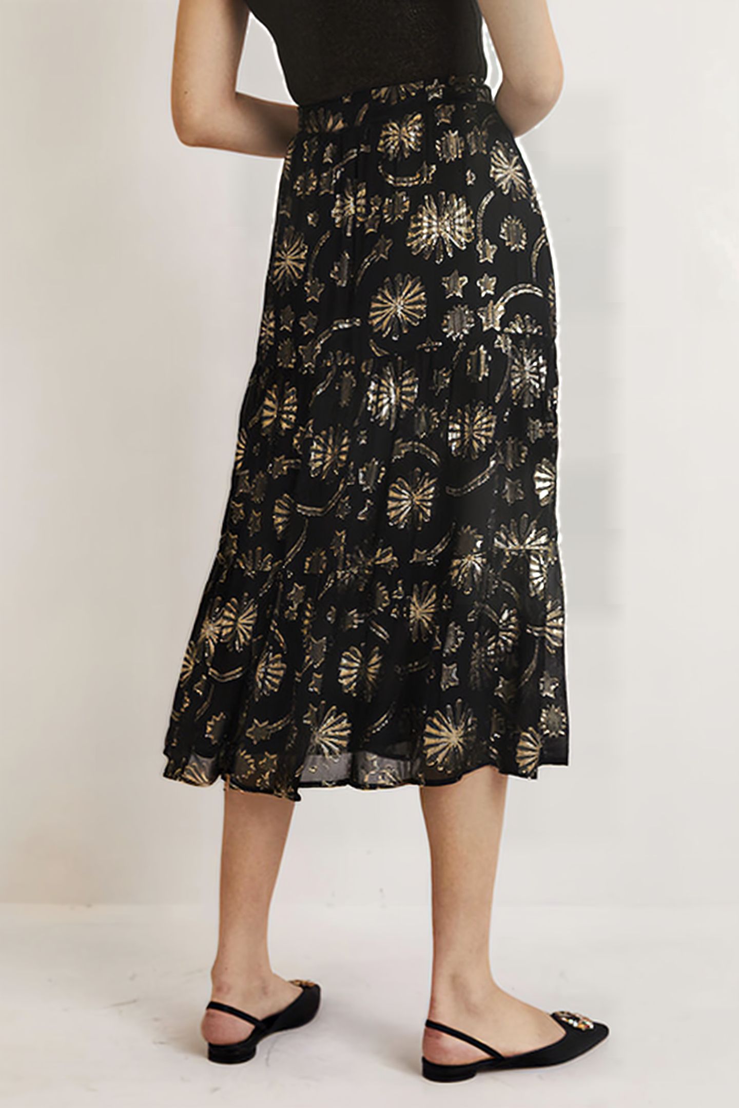 TIERED MIDI SKIRT BLK 2