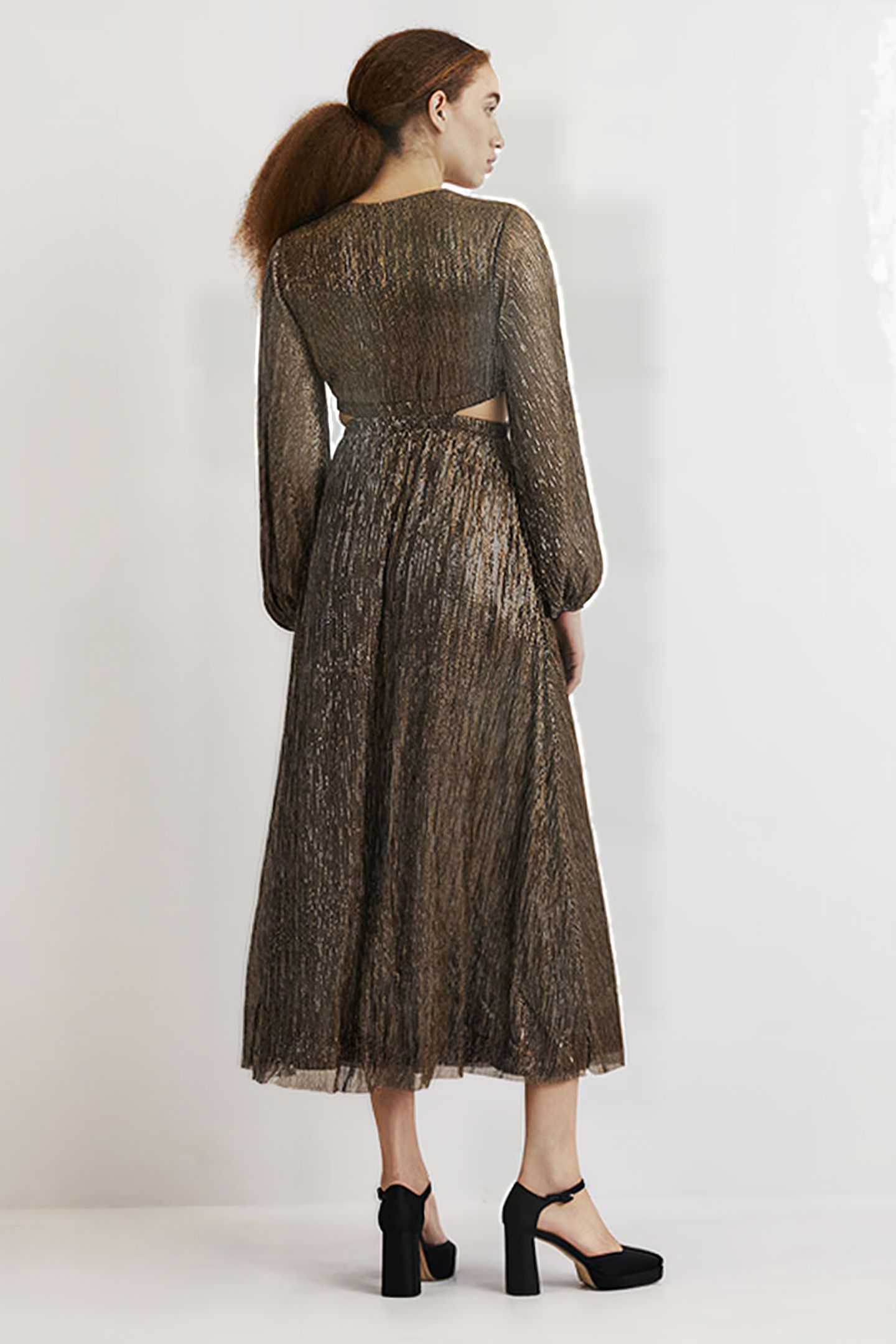 METALLIC CUT-OUT MAXI DRESS GLD 2