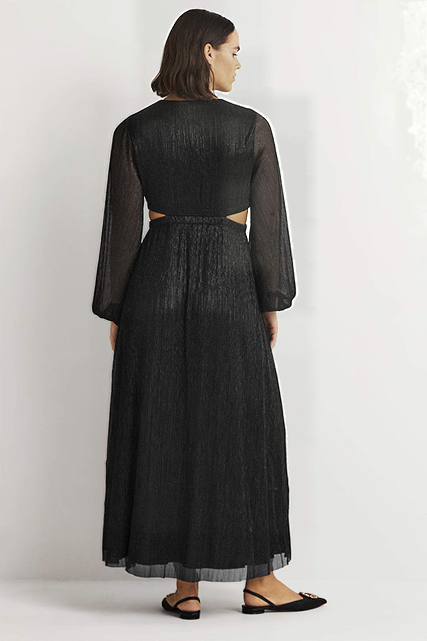 METALLIC CUT-OUT MAXI DRESS BLK 2