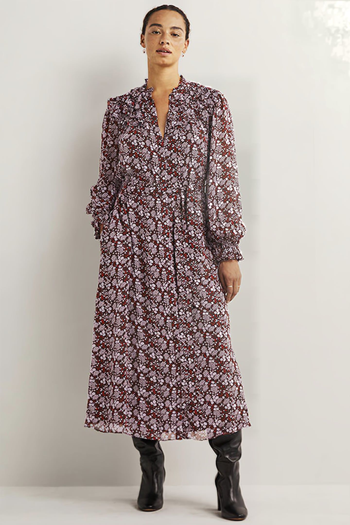 RUFFLE YOKE MIDI SHIRT DRESS PRP 1