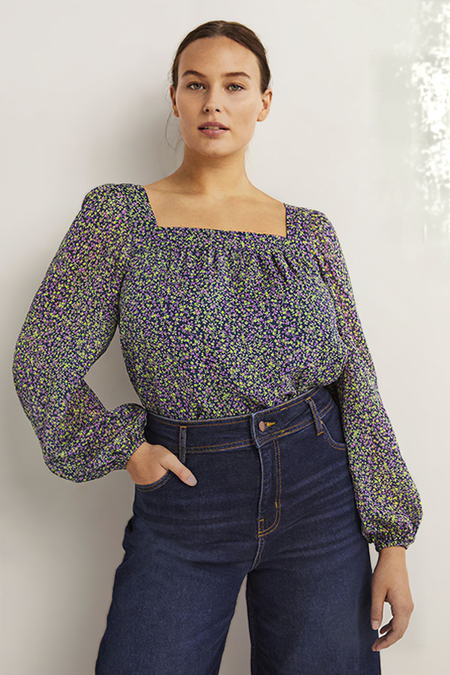 SQUARE NECK PRINTED TOP GRN 1