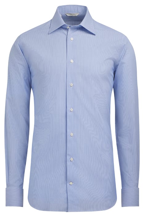 Mid Blue Striped Poplin Slim Fit Shirt 2
