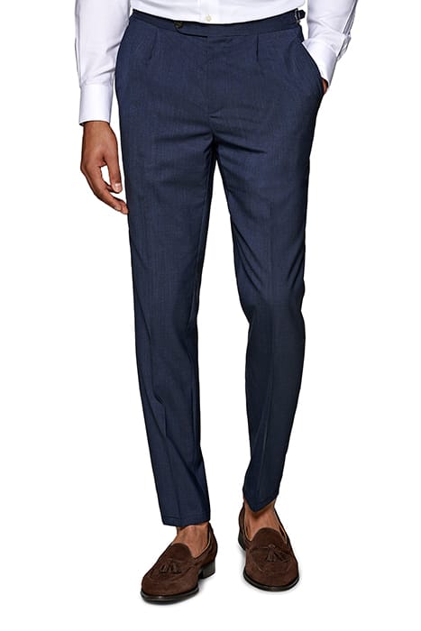 BLUE CHECKED PLEATED AMES TROUSERS 1