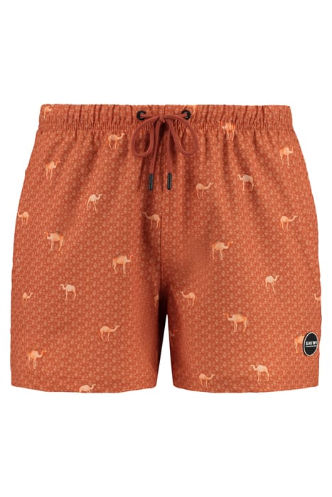 MEN SWIM SHORT DESERT CAMEL 4-WAY STRETCH RUST BROWN 1