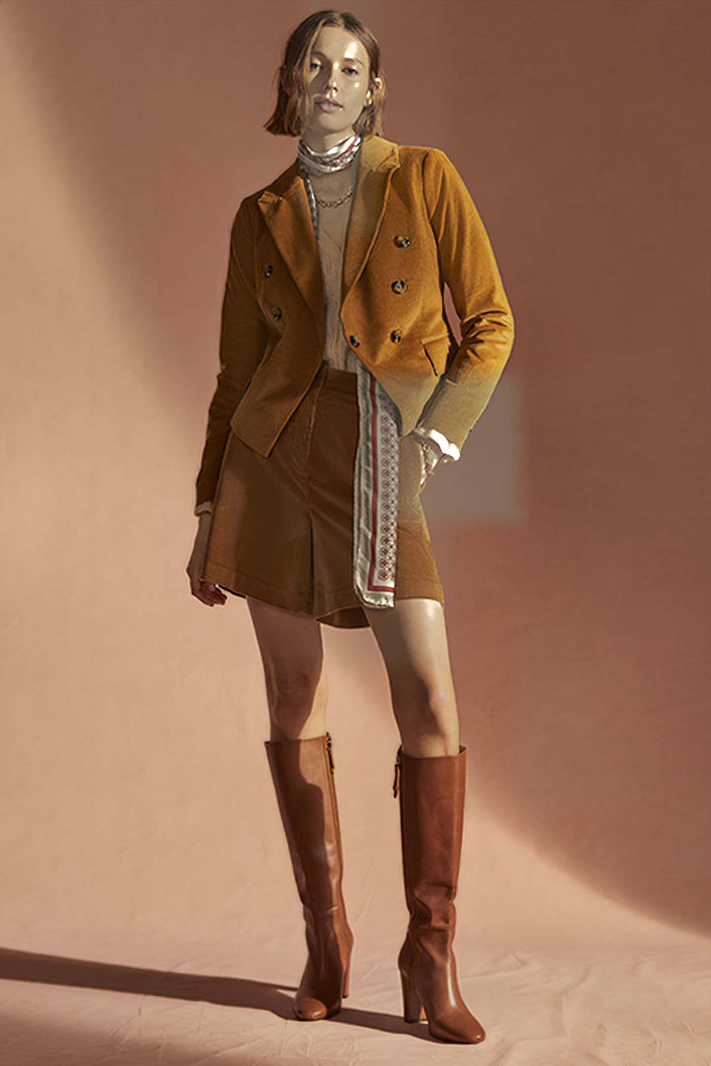 DOUBLE BREASTED CORD BLAZER BRN 5