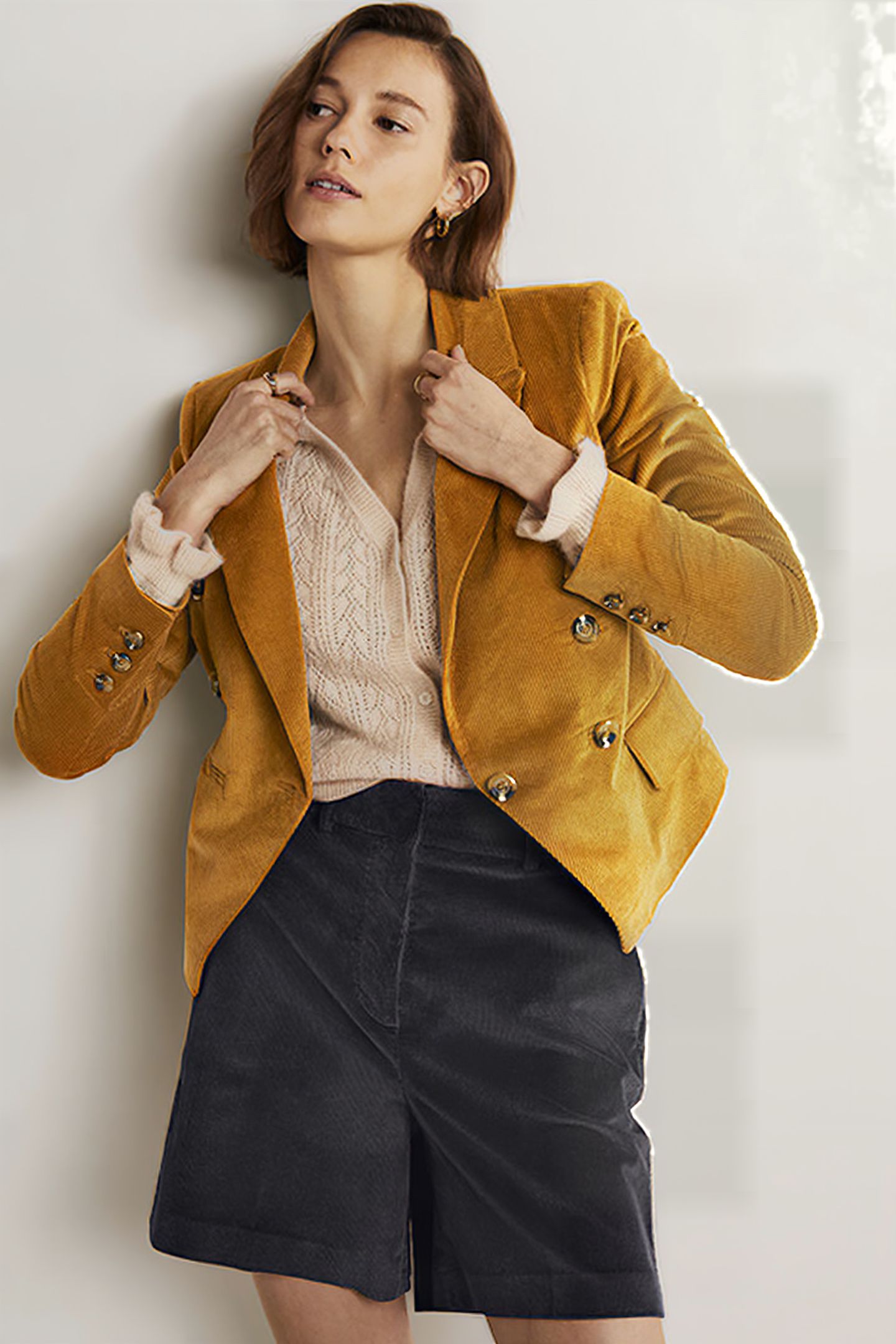 DOUBLE BREASTED CORD BLAZER BRN 1
