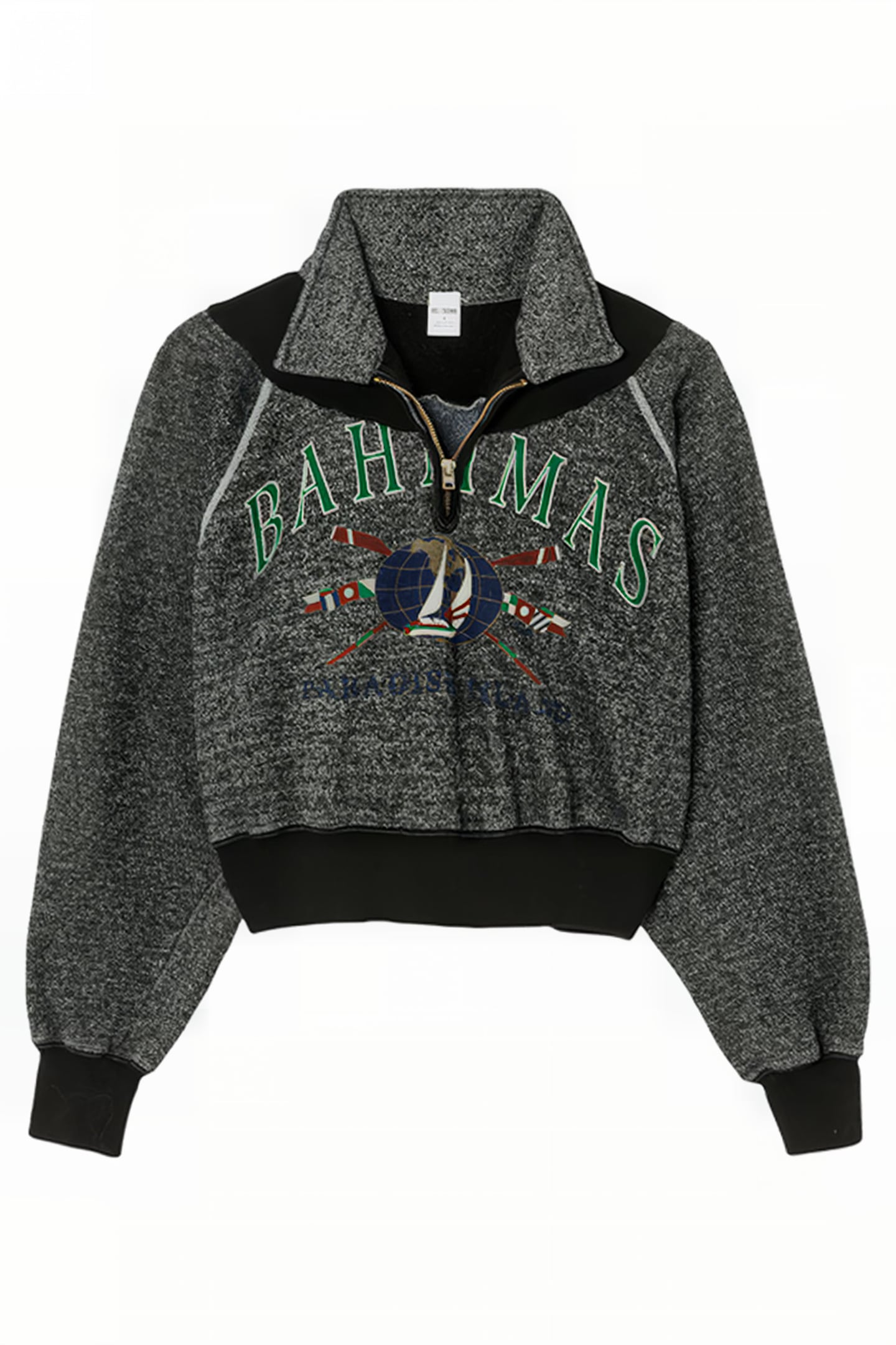 90S UPCYCLED CROP HALF ZIP ASSORTED BLACK 1