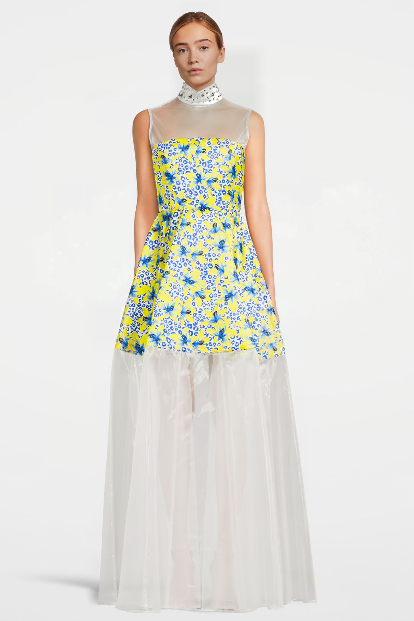 WOMEN‘S FLORAL FABRIC EVENING GOWN WHITE LILLY PRINT/ WHITE 1