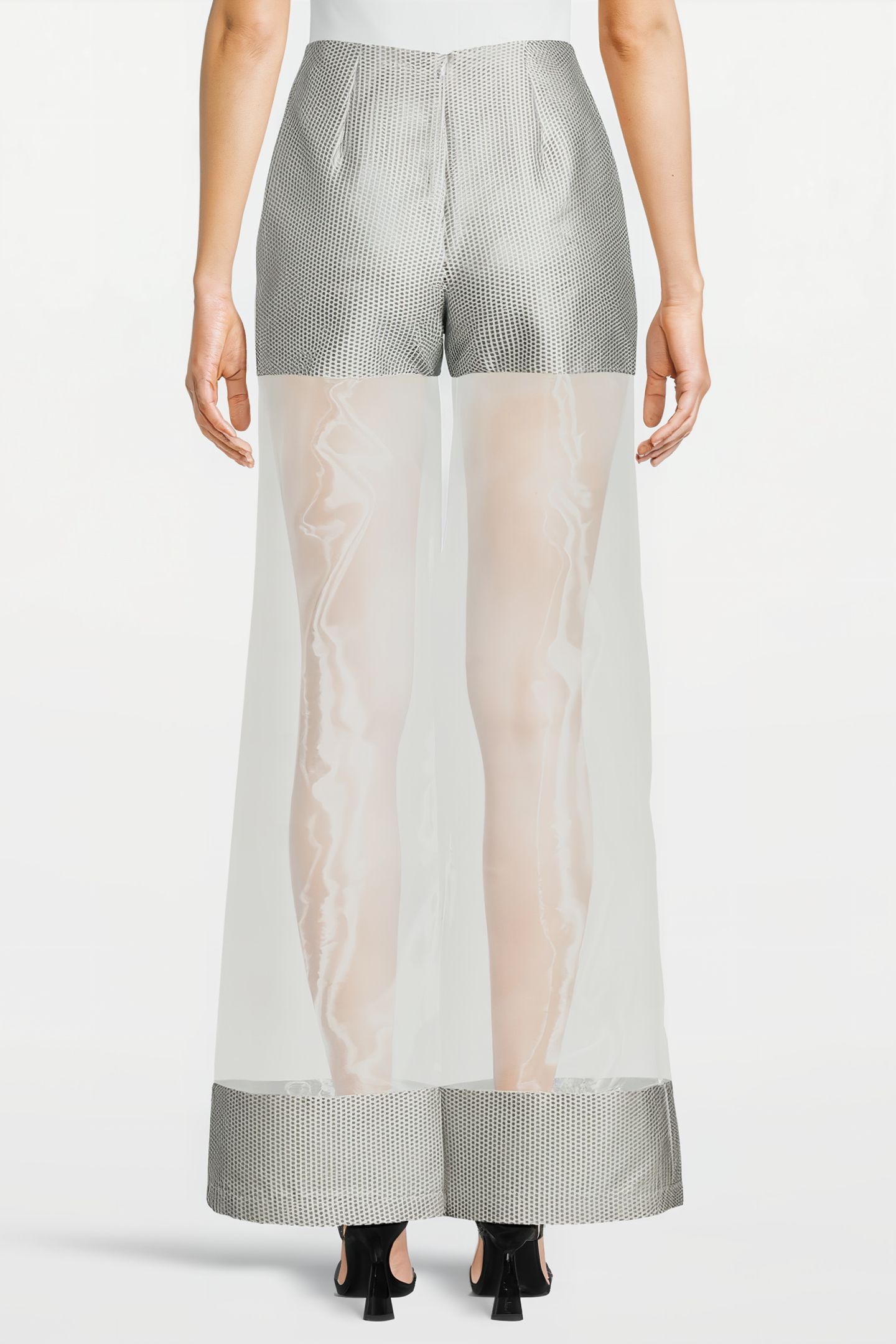 WOMEN‘S TRANSPARENT FABRIC TROUSERS SILVER GRAY/WHITE 2