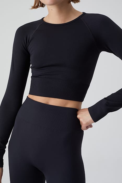 WOMEN CROPPED RAGLAN LONGSLEEVE T-SHIRTS BLACK 4