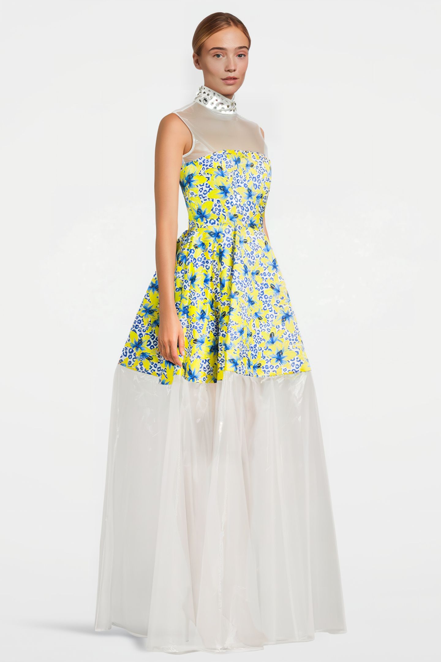 WOMEN‘S FLORAL FABRIC EVENING GOWN WHITE LILLY PRINT/ WHITE 3