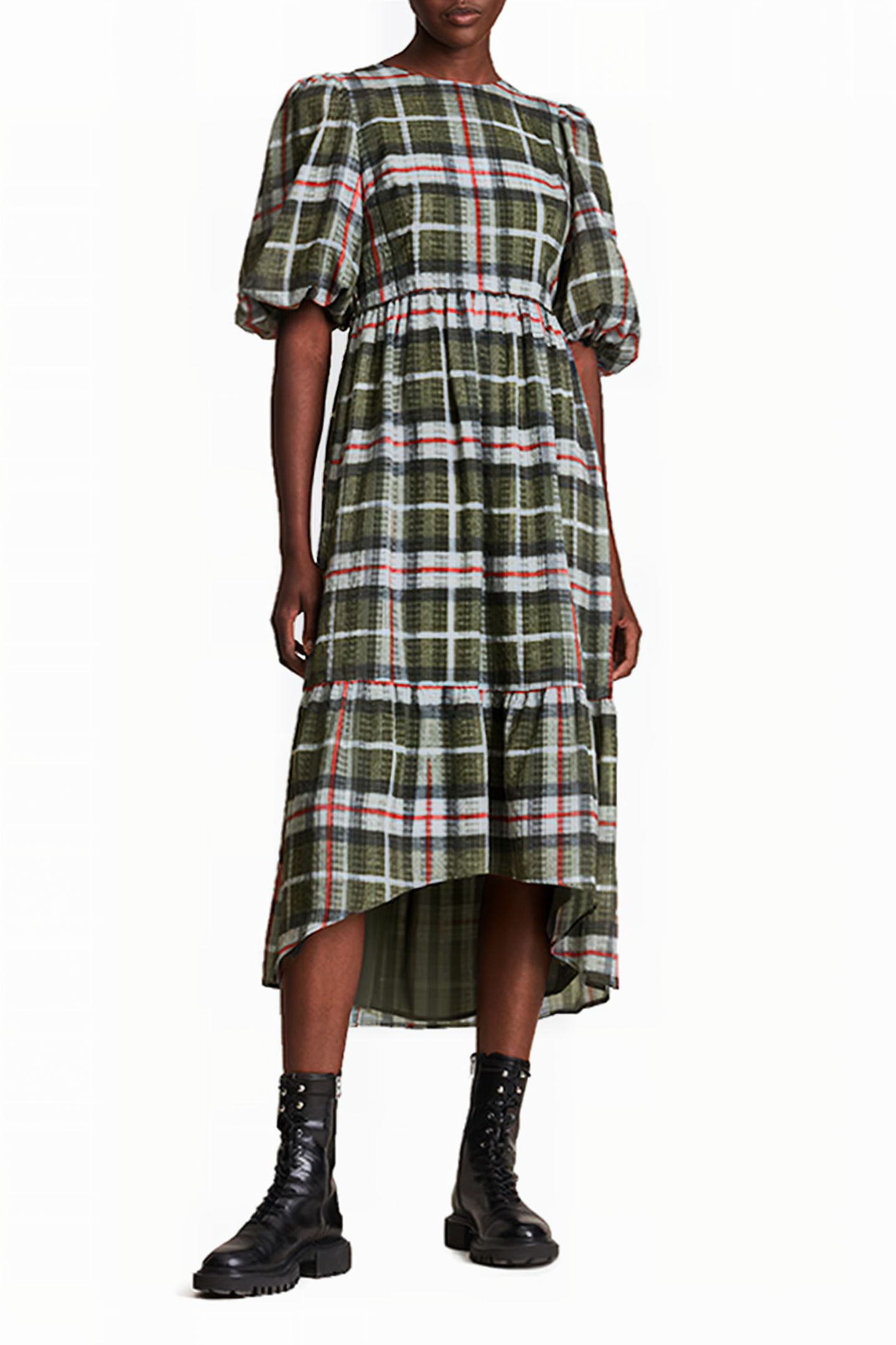SADIE CHECK DRESS KHAKI GREEN 3
