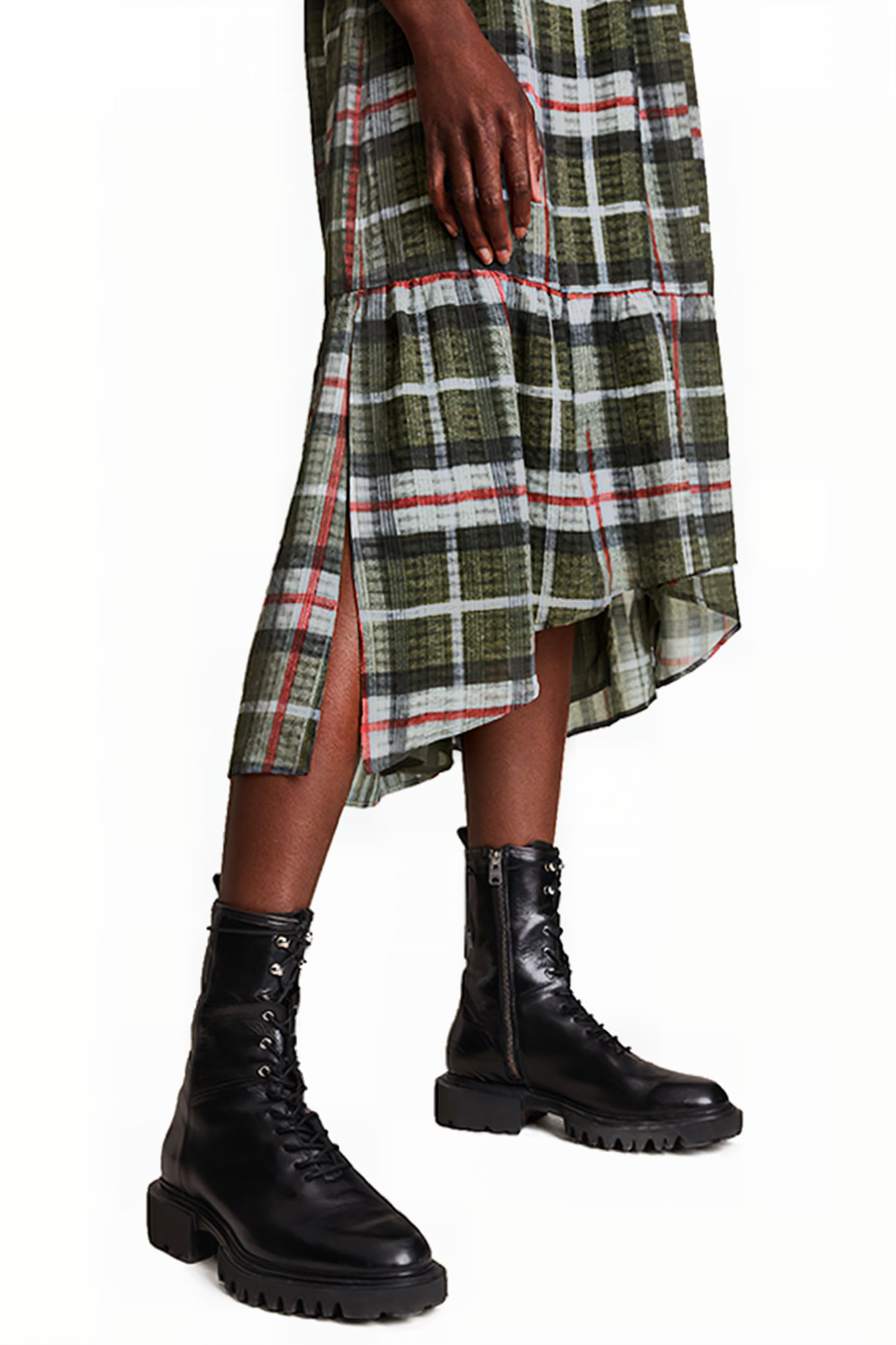 SADIE CHECK DRESS KHAKI GREEN 6