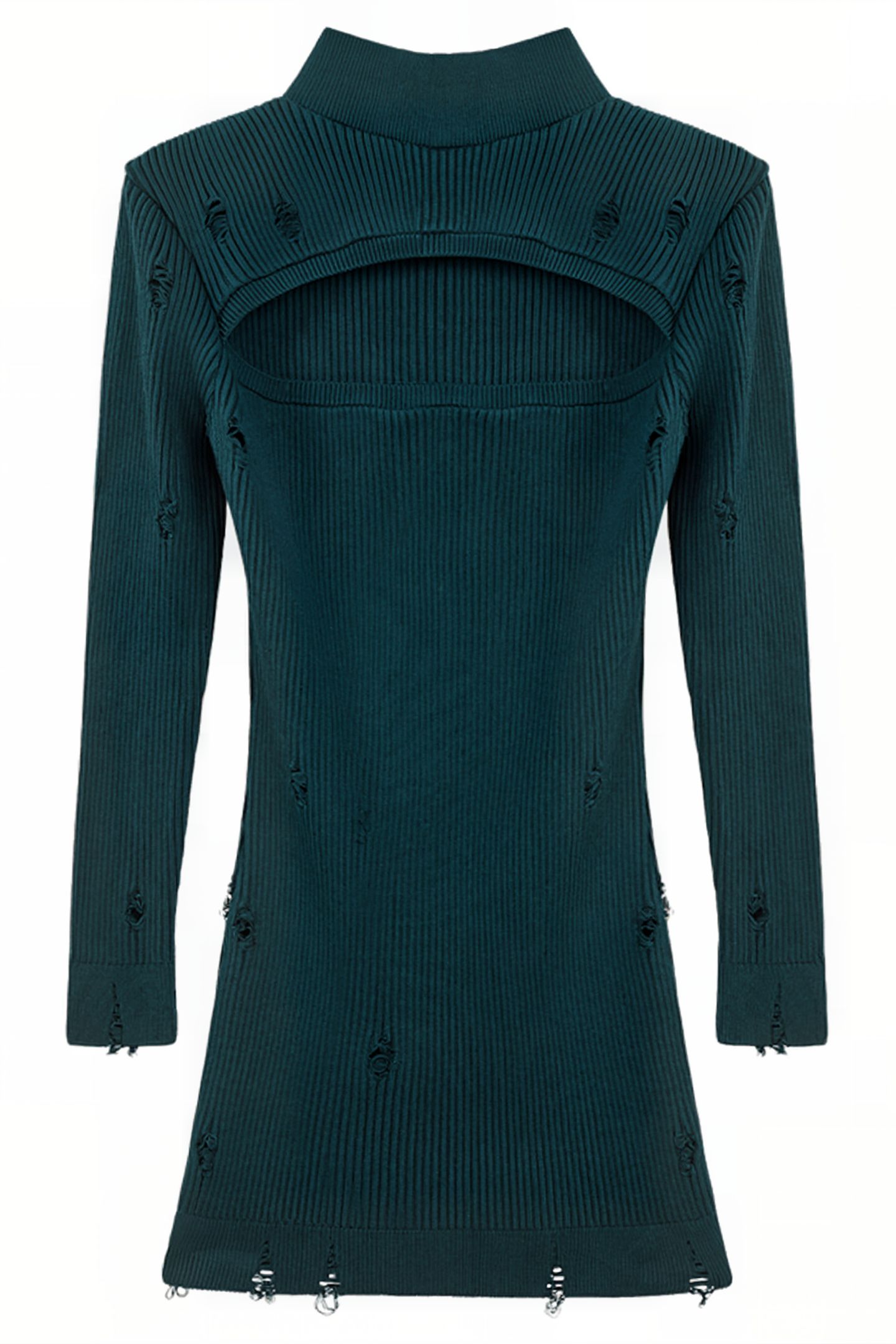 CUT-OUT MINI KNIT DRESS DARK GREEN 4