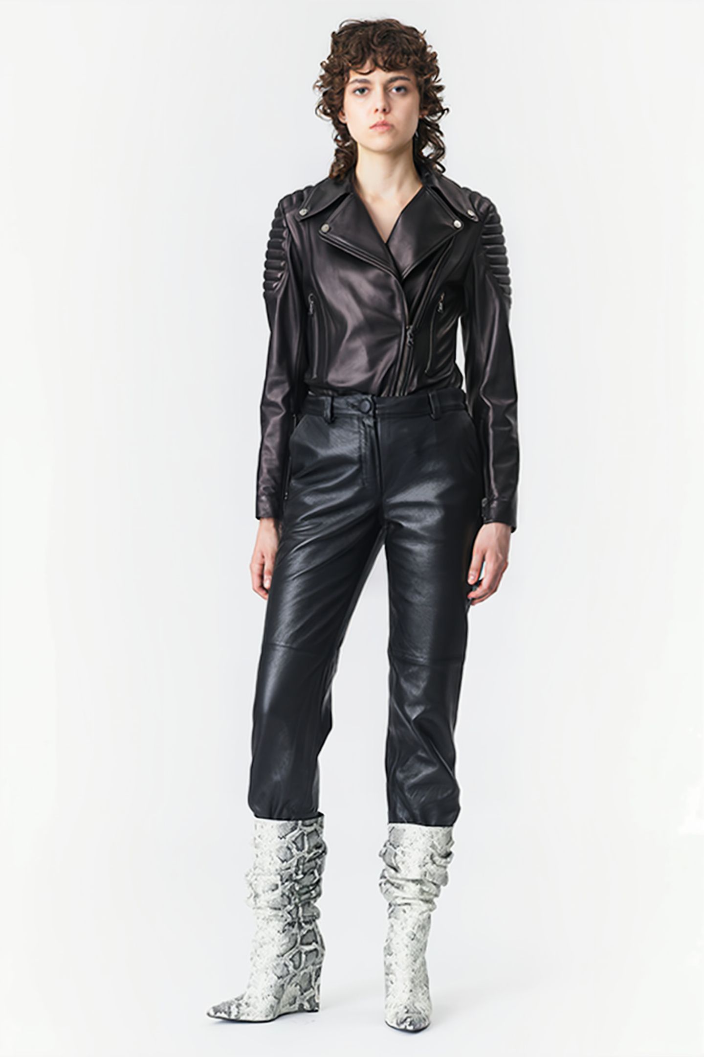 LEATHER SLIM FIT BIKER JACKET BLACK 1