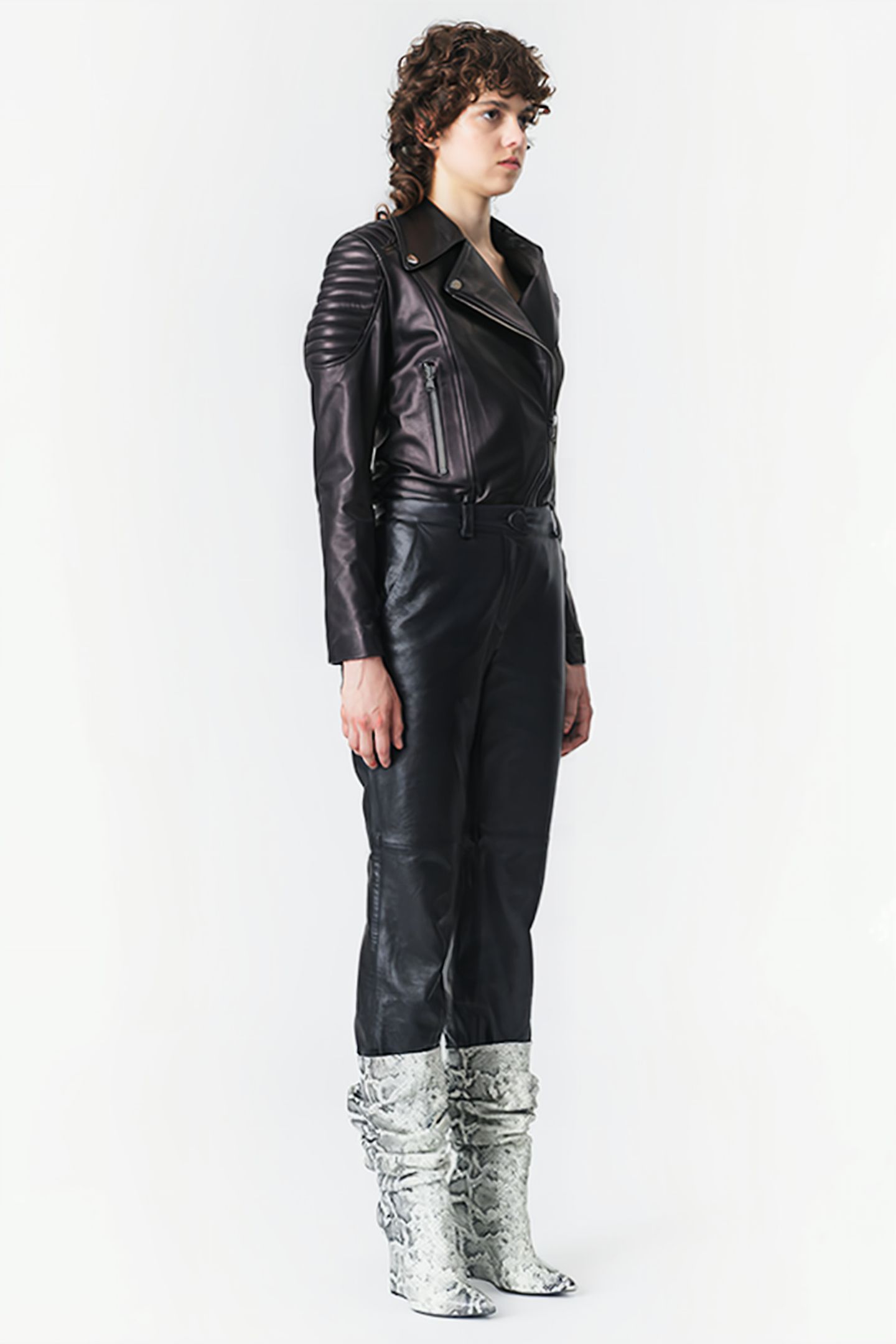 LEATHER SLIM FIT BIKER JACKET BLACK 3