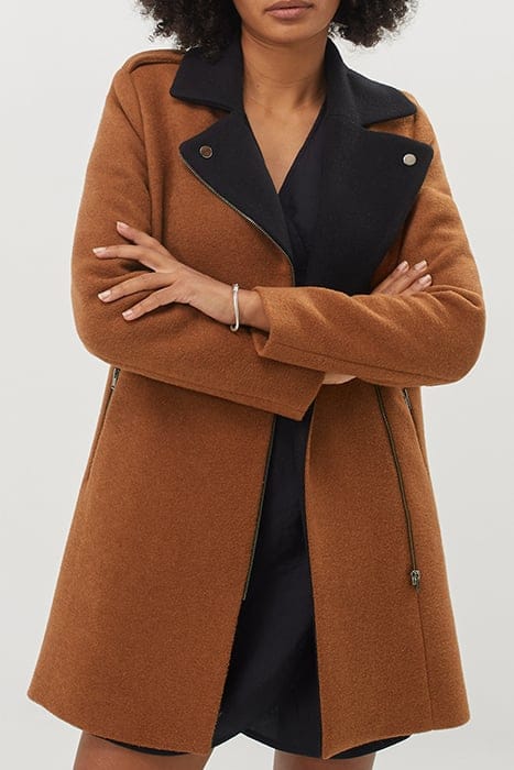 CAMEL AND BLACK BIKER-STYLE COAT 1