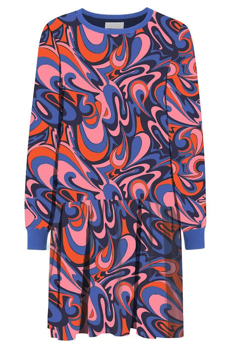 PRINTED DRESS WITH KNIT DETAILS ECOVERO MIDNIGHT BLUE 1