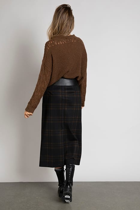 PENCIL SKIRT STUDDED PKT BROWN 3