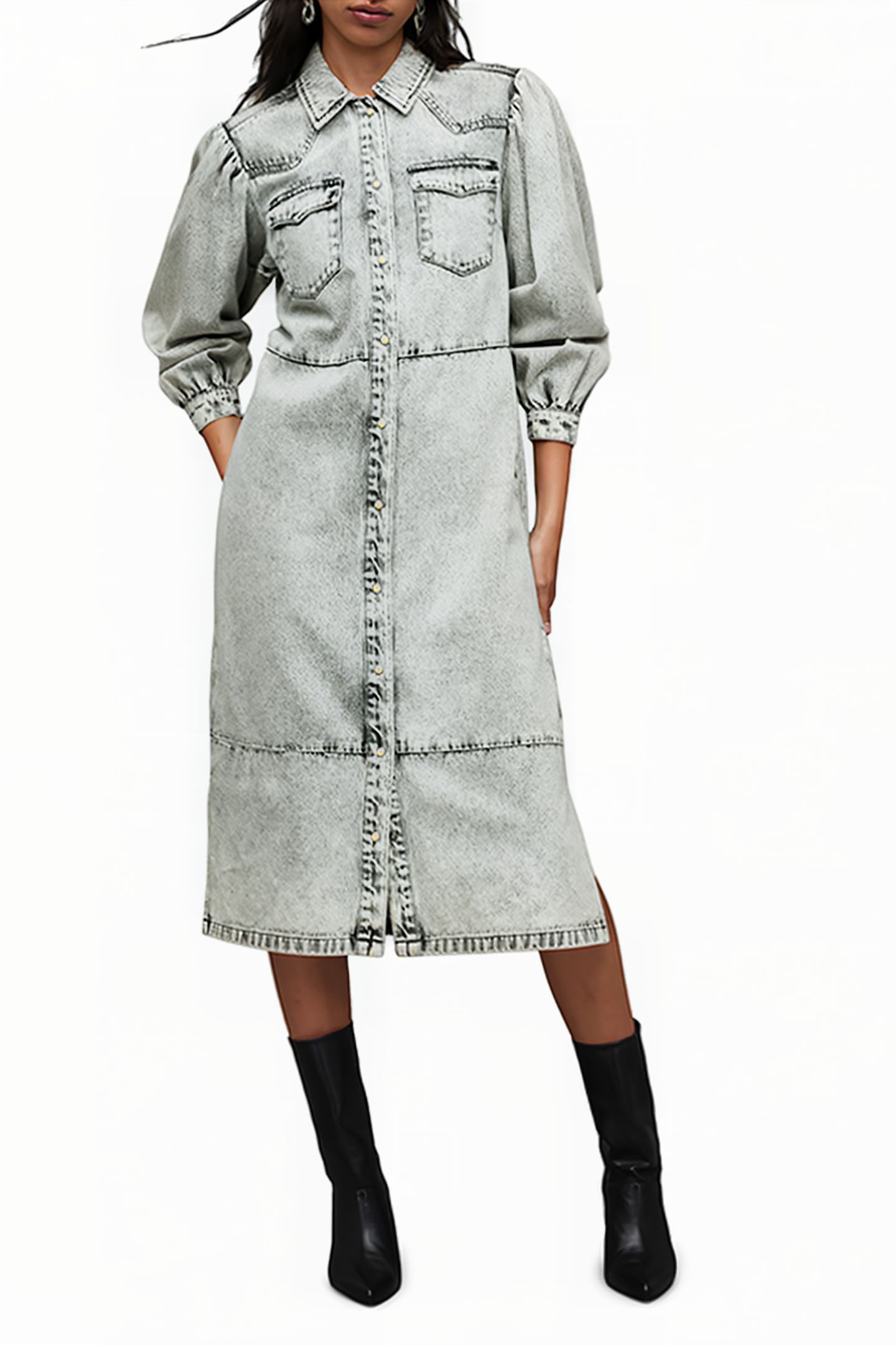 AVA DENIM DRESS SNOW GREY 1