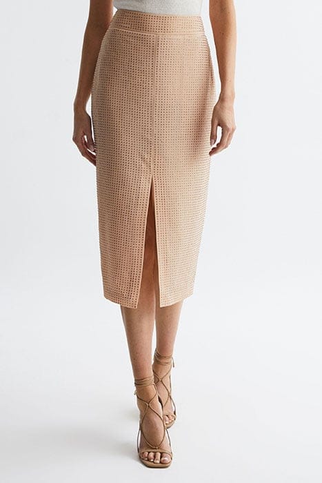 BROOKLYN MIDI SKIRT — NUDE 1
