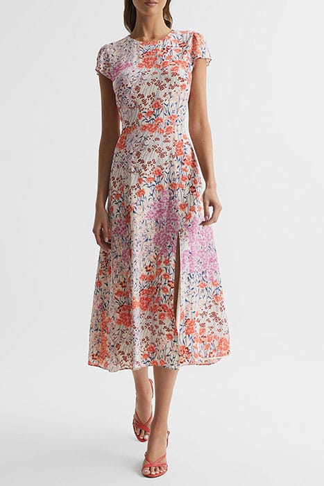 LUNA MIDI DRESS — CORAL/WHITE 1
