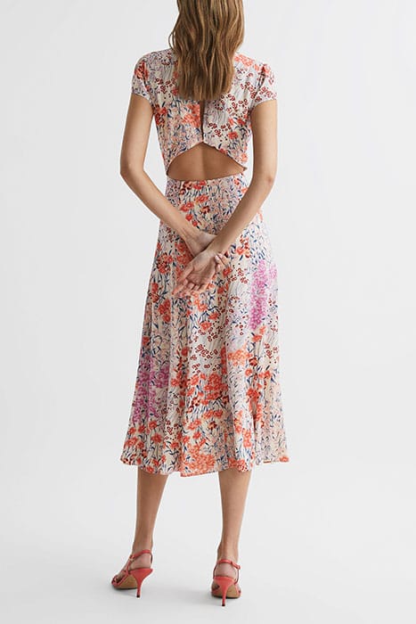 LUNA MIDI DRESS — CORAL/WHITE 2