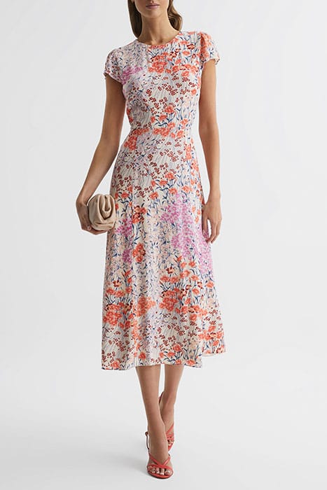 LUNA MIDI DRESS — CORAL/WHITE 3
