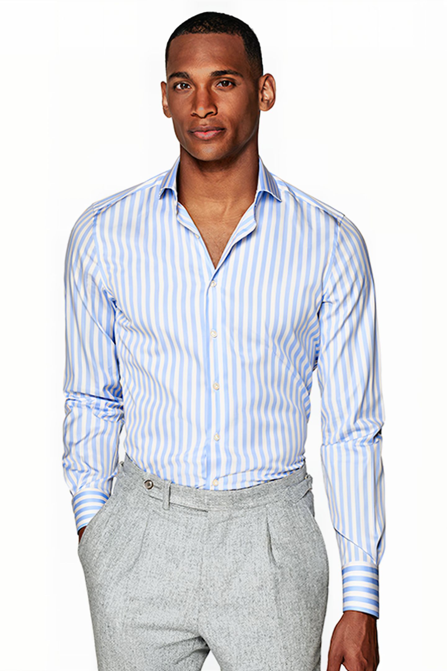 LIGHT BLUE STRIPED TWILL EXTRA SLIM FIT SHIRT 1