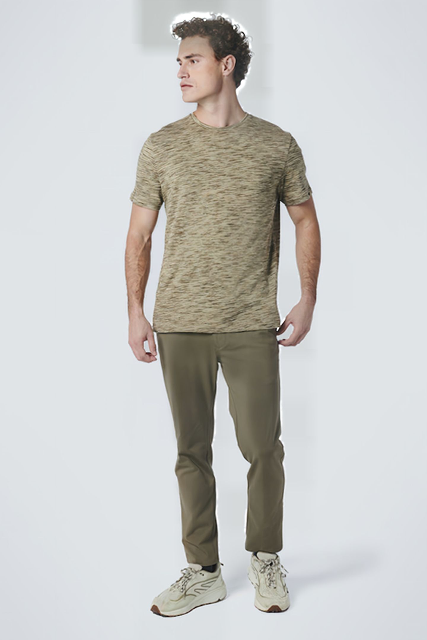 T-SHIRT CREWNECK MULTI COLOURED YARN DYED MELANGE SMOKE GREE 3