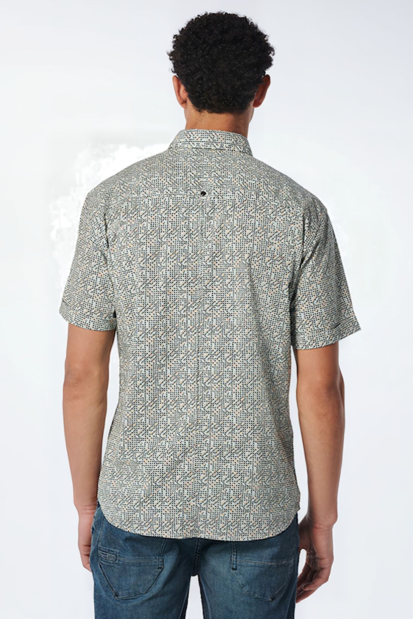 SHIRT SHORT SLEEVE ALLOVER PRINTED STRETCH LIGHT AQUA 2