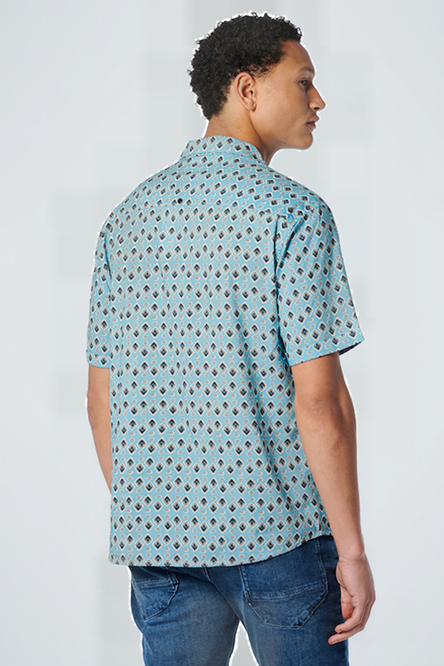 SHIRT SHORT SLEEVE RESORT COLLAR ALLOVER PRINTED LIGHT AQUA 2